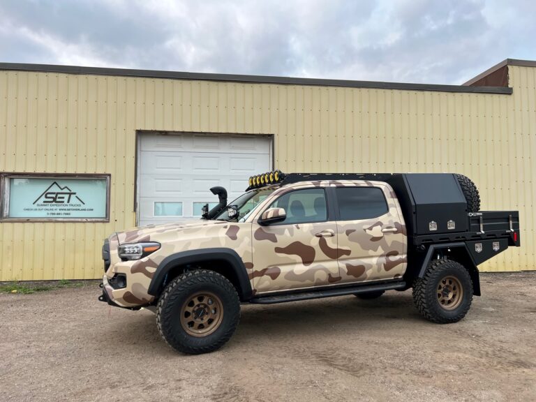 SUMMIT EXPEDITION TRUCKS TOYOTA TACOMA DOUBLE CAB SHORT BOX BED EXPEDITION HALF CANOPY FLATBED TRUCK 1