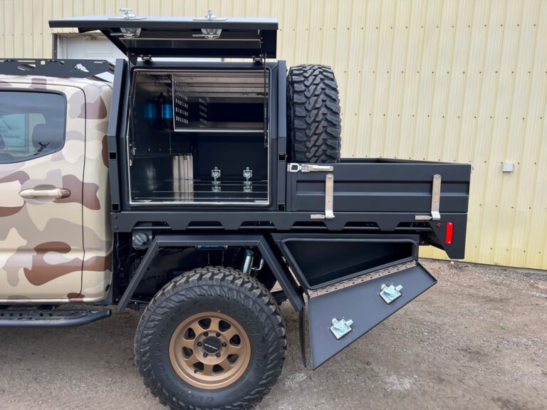 SUMMIT EXPEDITION TRUCKS TOYOTA TACOMA DOUBLE CAB SHORT BOX BED EXPEDITION HALF CANOPY FLATBED TRUCK 4